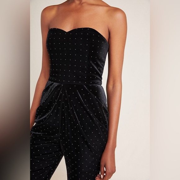 ML MONIQUE LHUILLER / studded velvet jumpsuit strapless black 16 - Picture 2 of 4